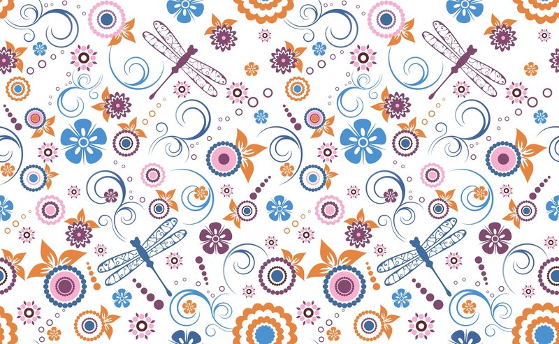 Dragonflies and Flowers Pattern