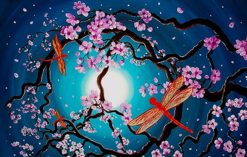 Dragonflies in Cherry Blossoms