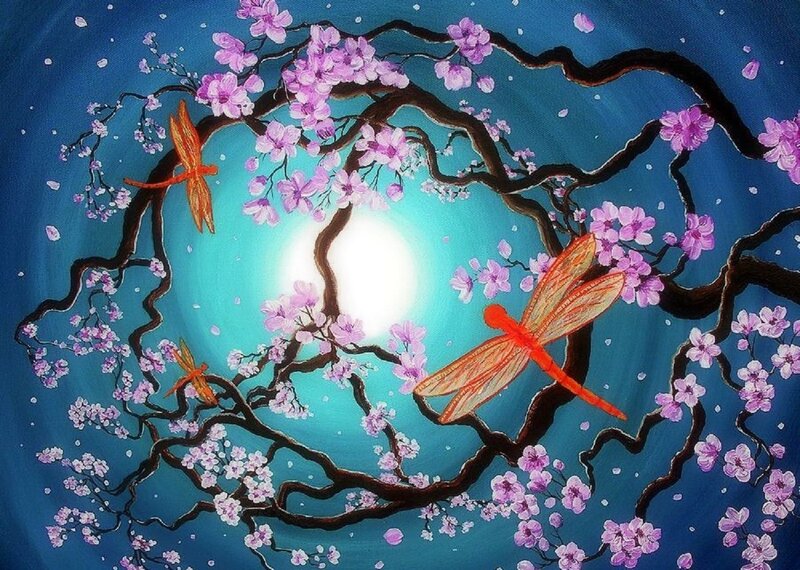 Dragonflies on Cherry Blossoms
