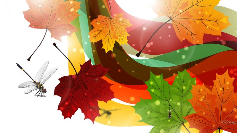 Dragonfly Among Autumn Leaves — Red