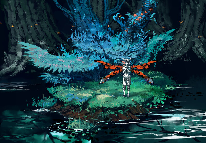 dragonfly girl in forest