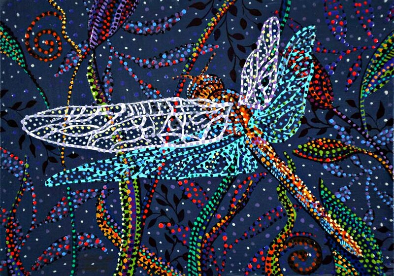 Dragonfly in Colorful Dots