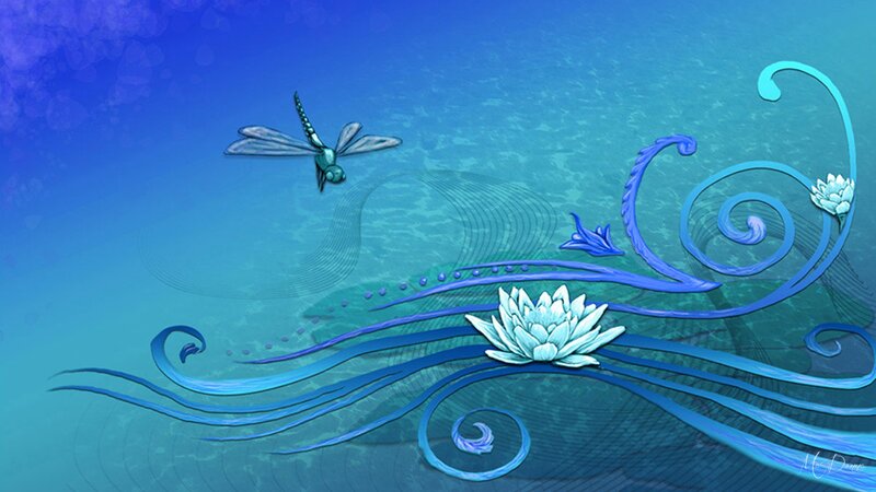 Dragonfly over Water — Blue