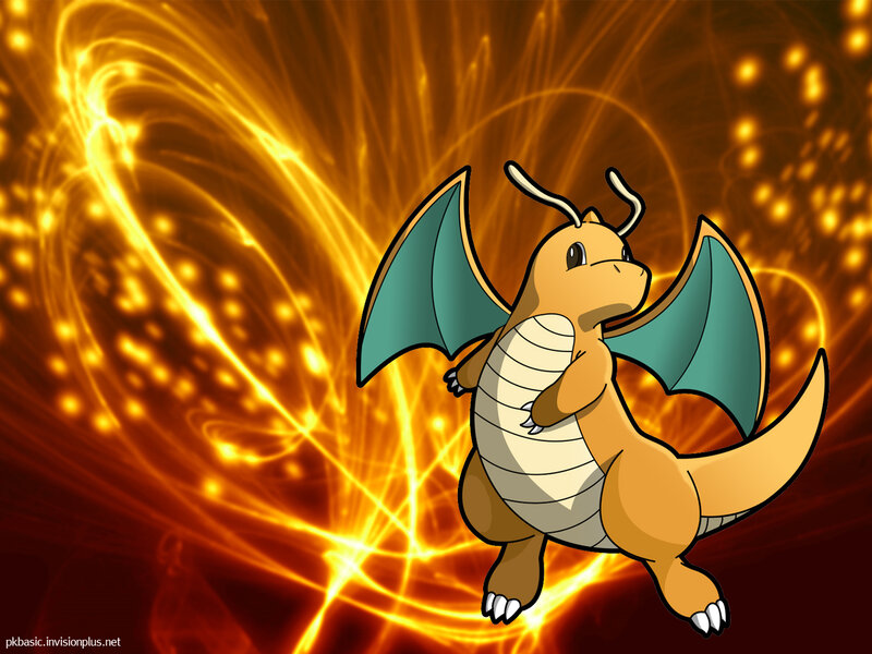 Dragonite in a fiery aura