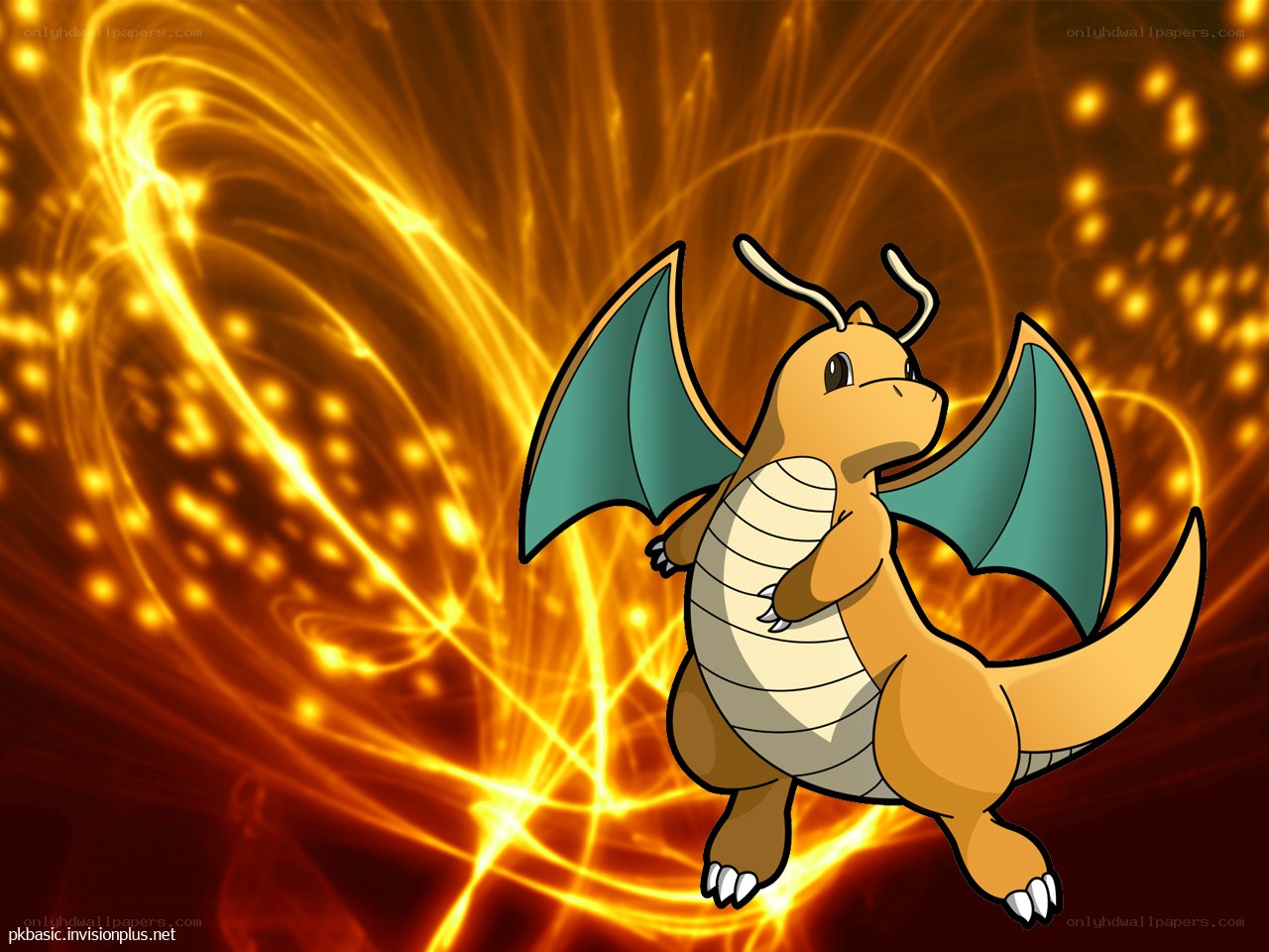 Dragonite in a fiery aura