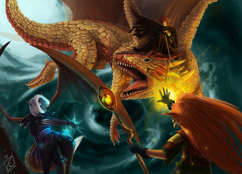 Dragons and magic in battle