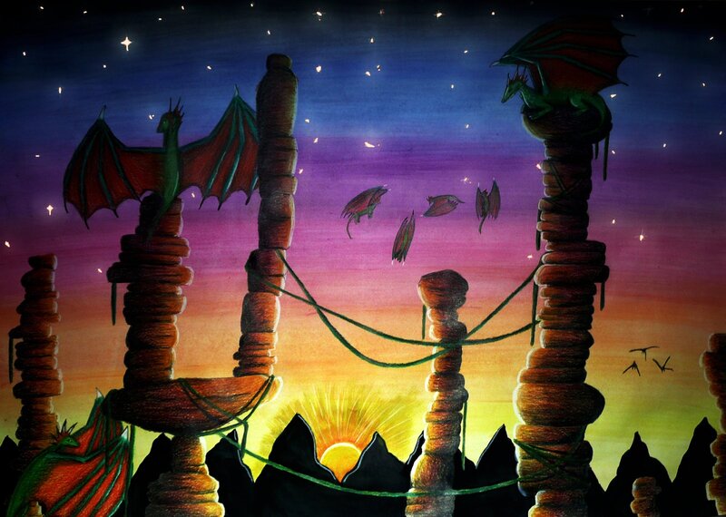 Dragons at sunset