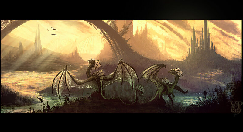 Dragons at sunset
