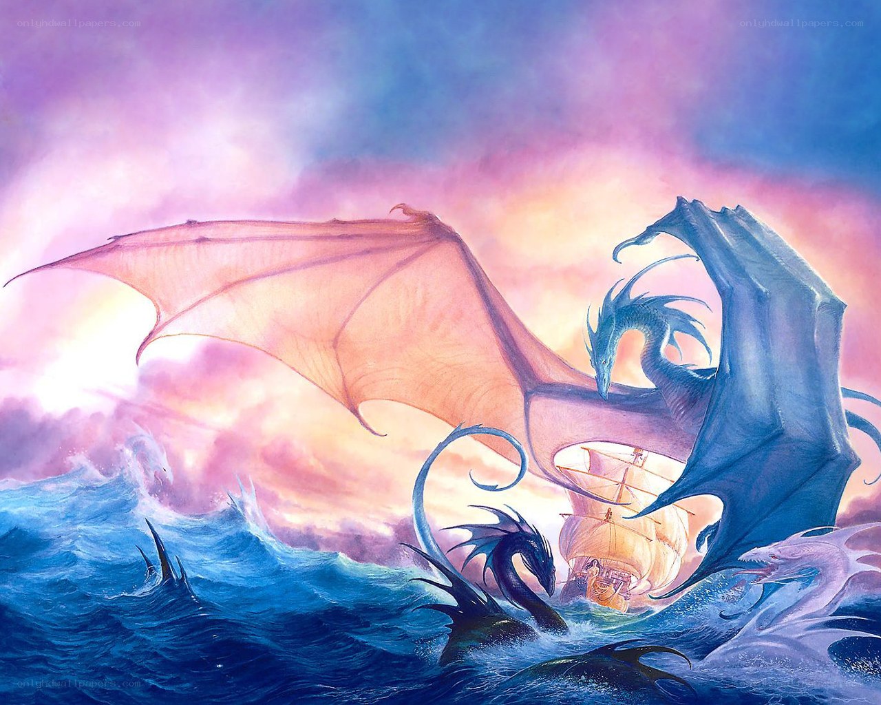 Dragons attacking a ship