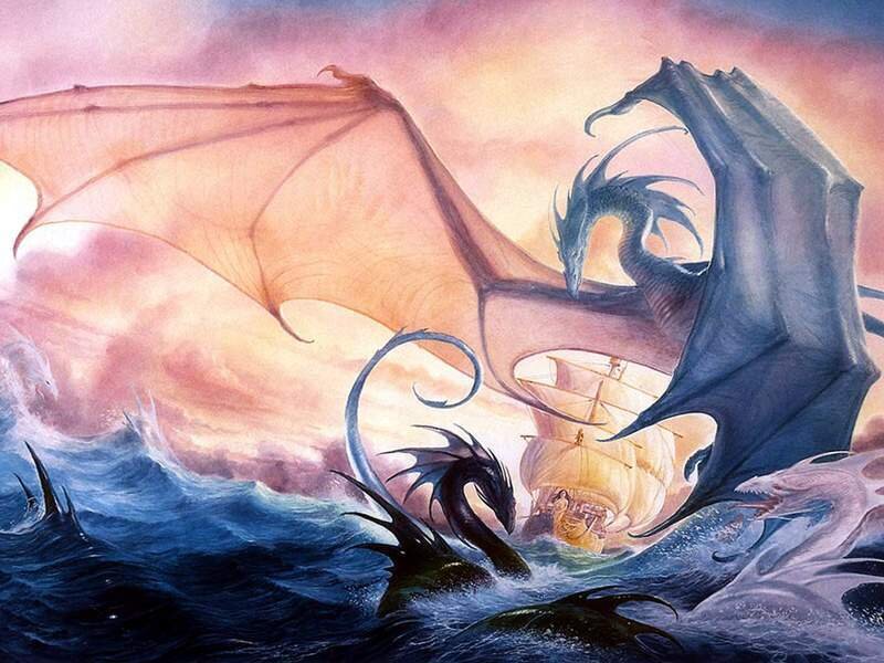Dragons attacking a ship