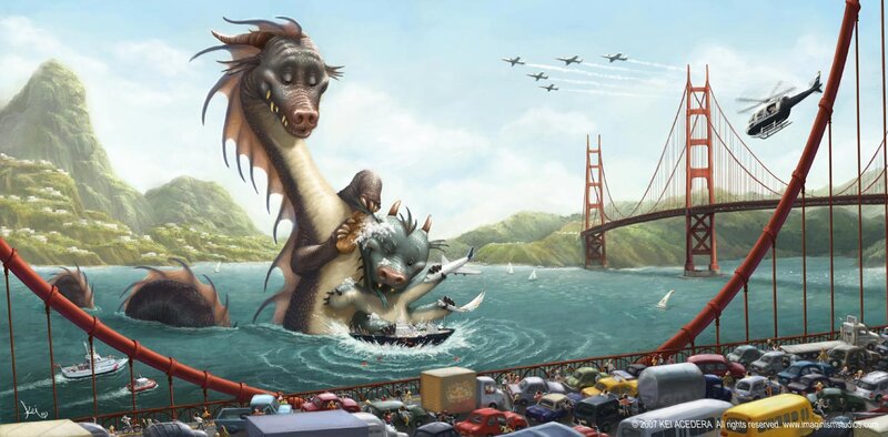 Dragons Attacking Bridge — Blue