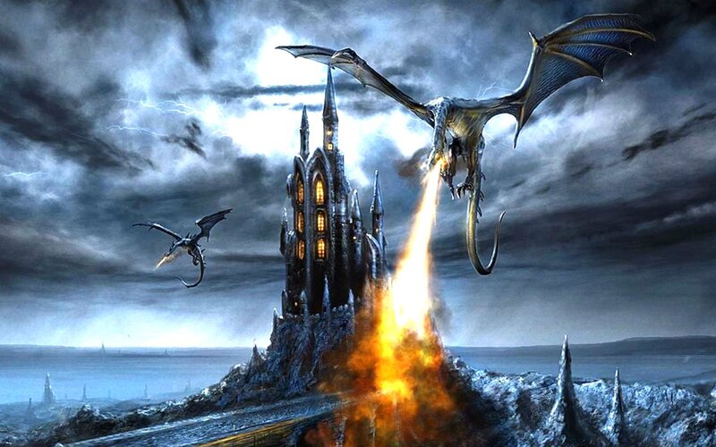 Dragons Attacking Castle