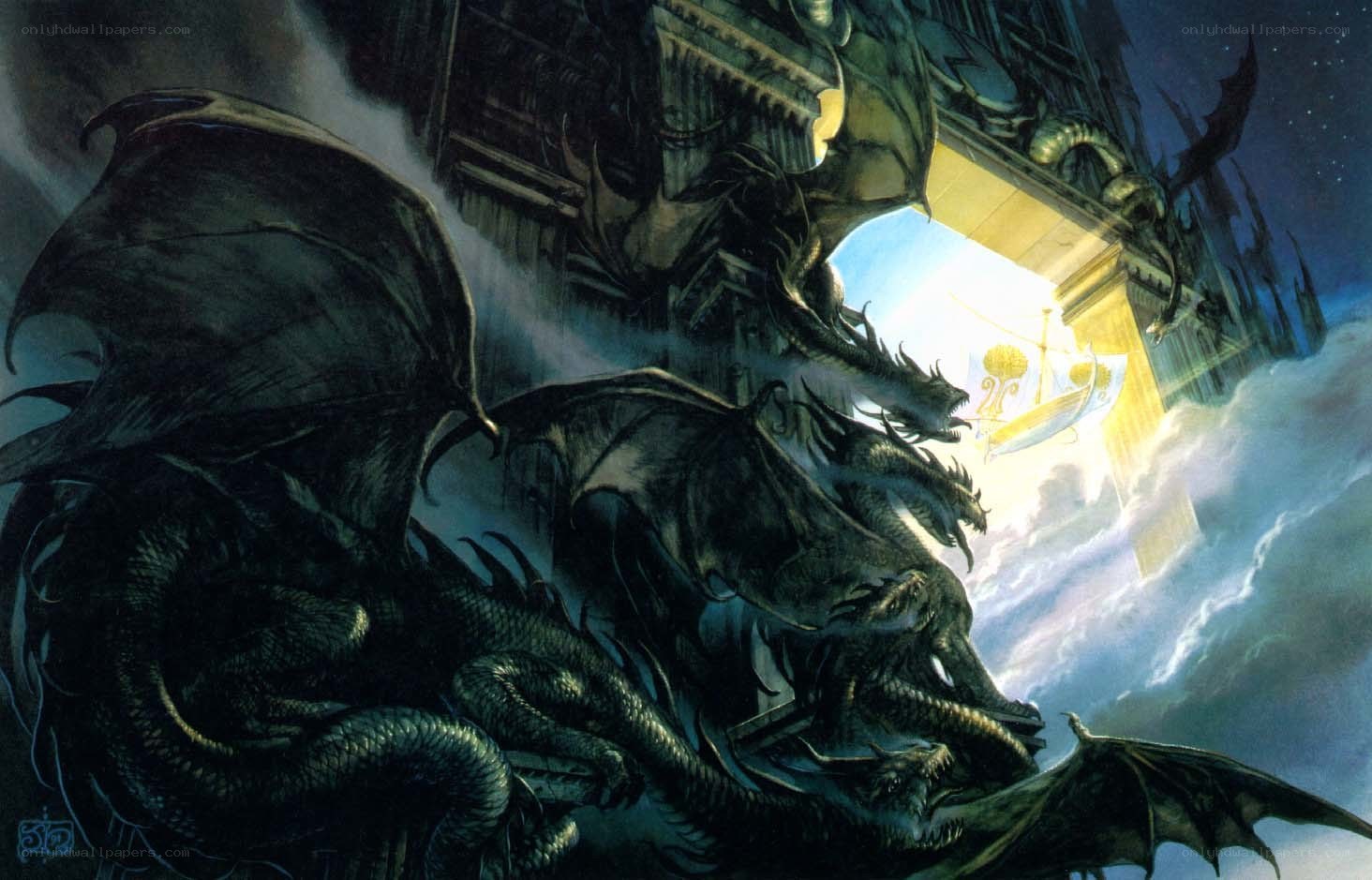 Dragons besieging a castle