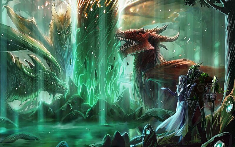 Dragons confront magic in forest