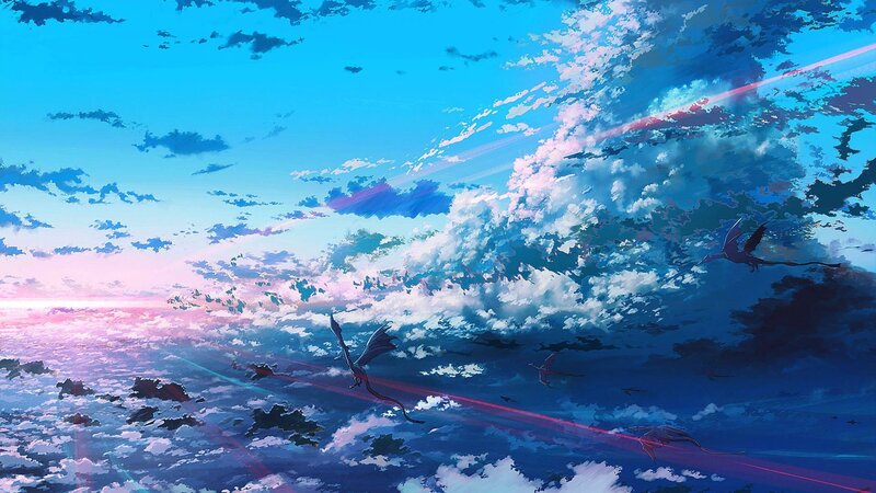 Dragons Flying Above Clouds — Blue