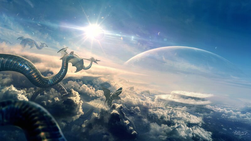 Dragons Flying Above Clouds