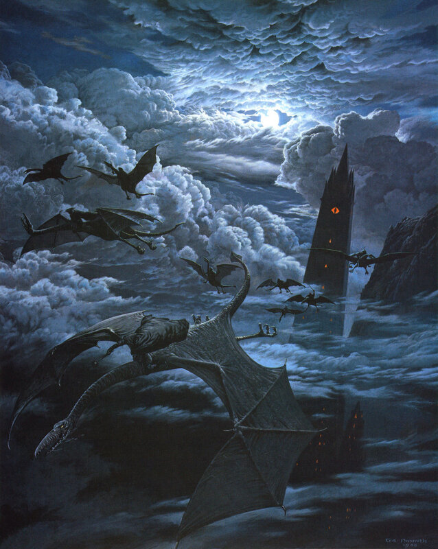 Dragons flying at night