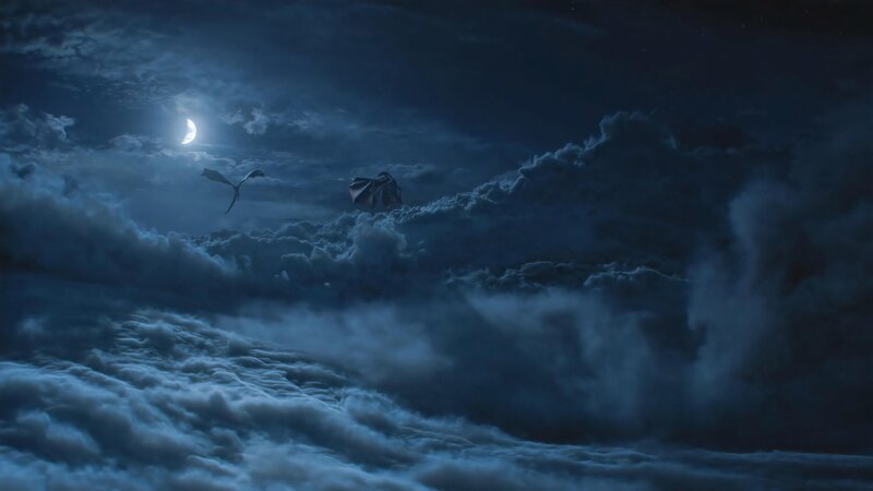 Dragons Flying in Clouds — Blue