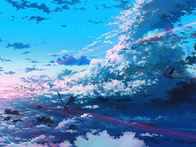 Dragons Flying in Sky — Blue, Serene