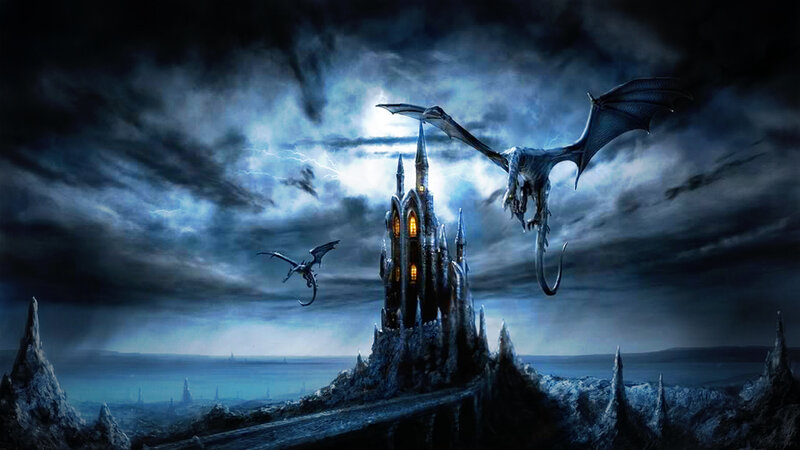 Dragons Flying over Castle