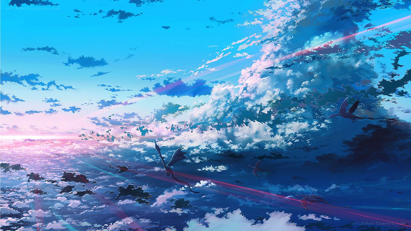 Dragons flying over clouds