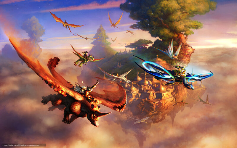 Dragons flying over floating islands