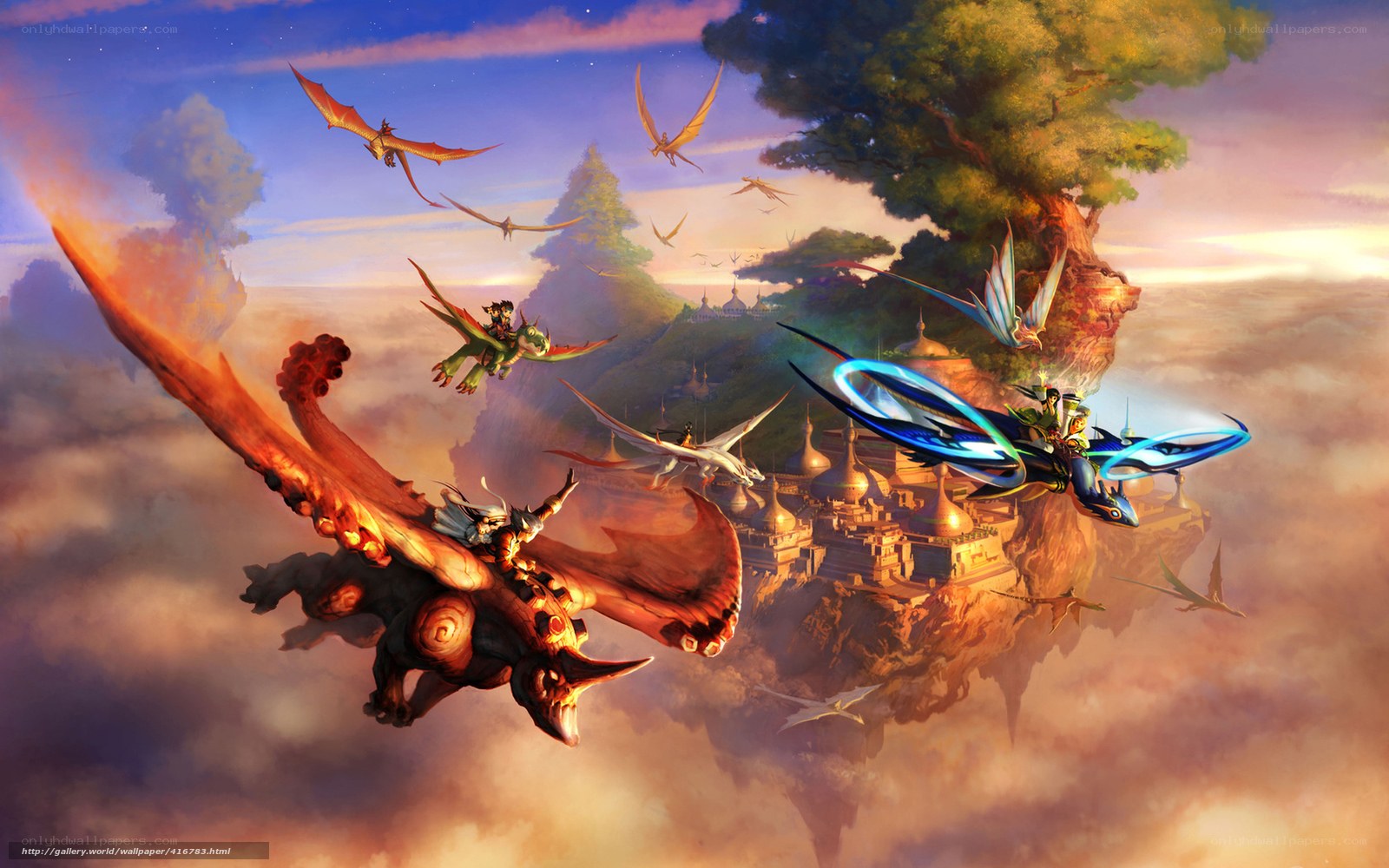 Dragons flying over floating islands