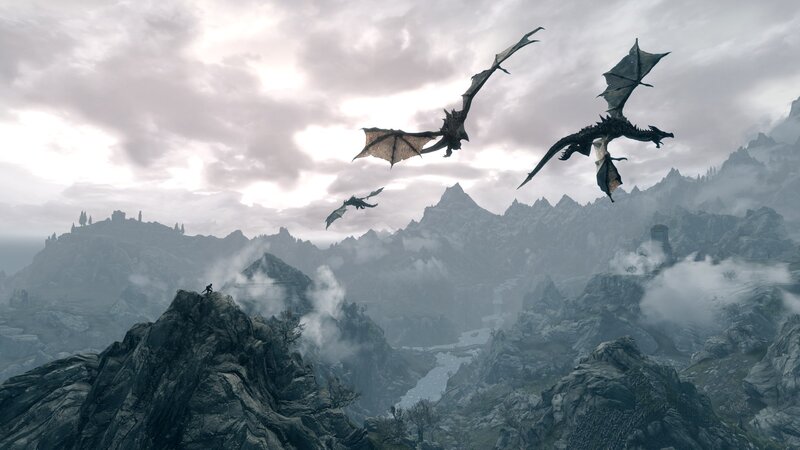 Dragons Flying over Mountains — Gray