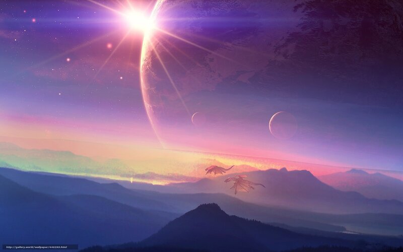 Dragons Flying over Mountains — Purple, Serene, Sunset