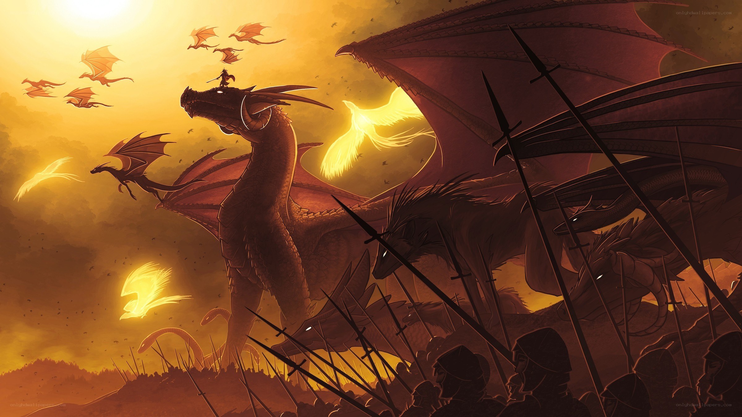 Dragons in a fiery battle