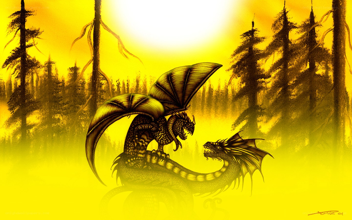 Dragons in a golden forest