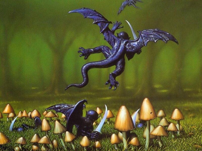 Dragons in a mushroom forest