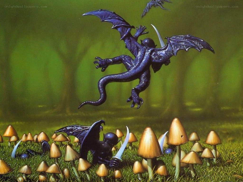 Dragons in a mushroom forest