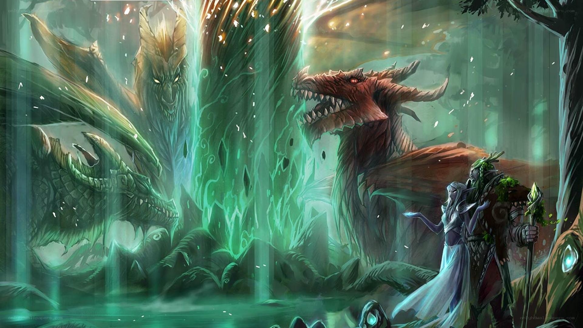 Dragons in a mystical forest