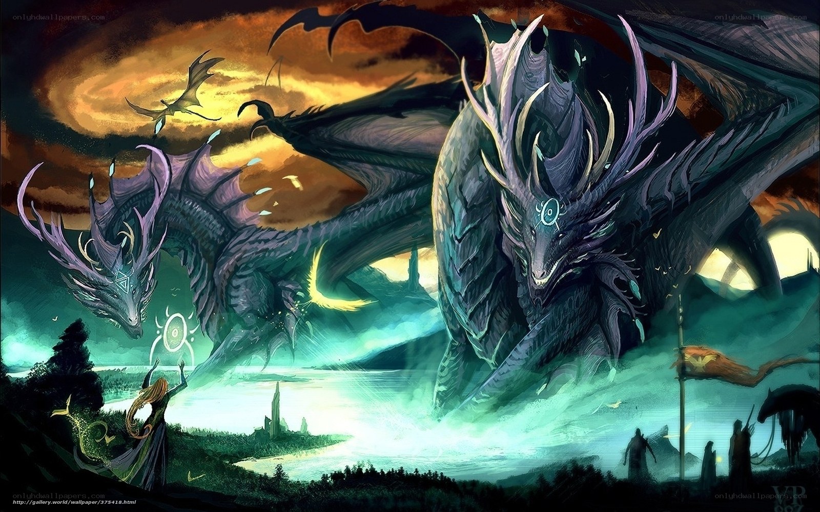 Dragons in a mystical landscape