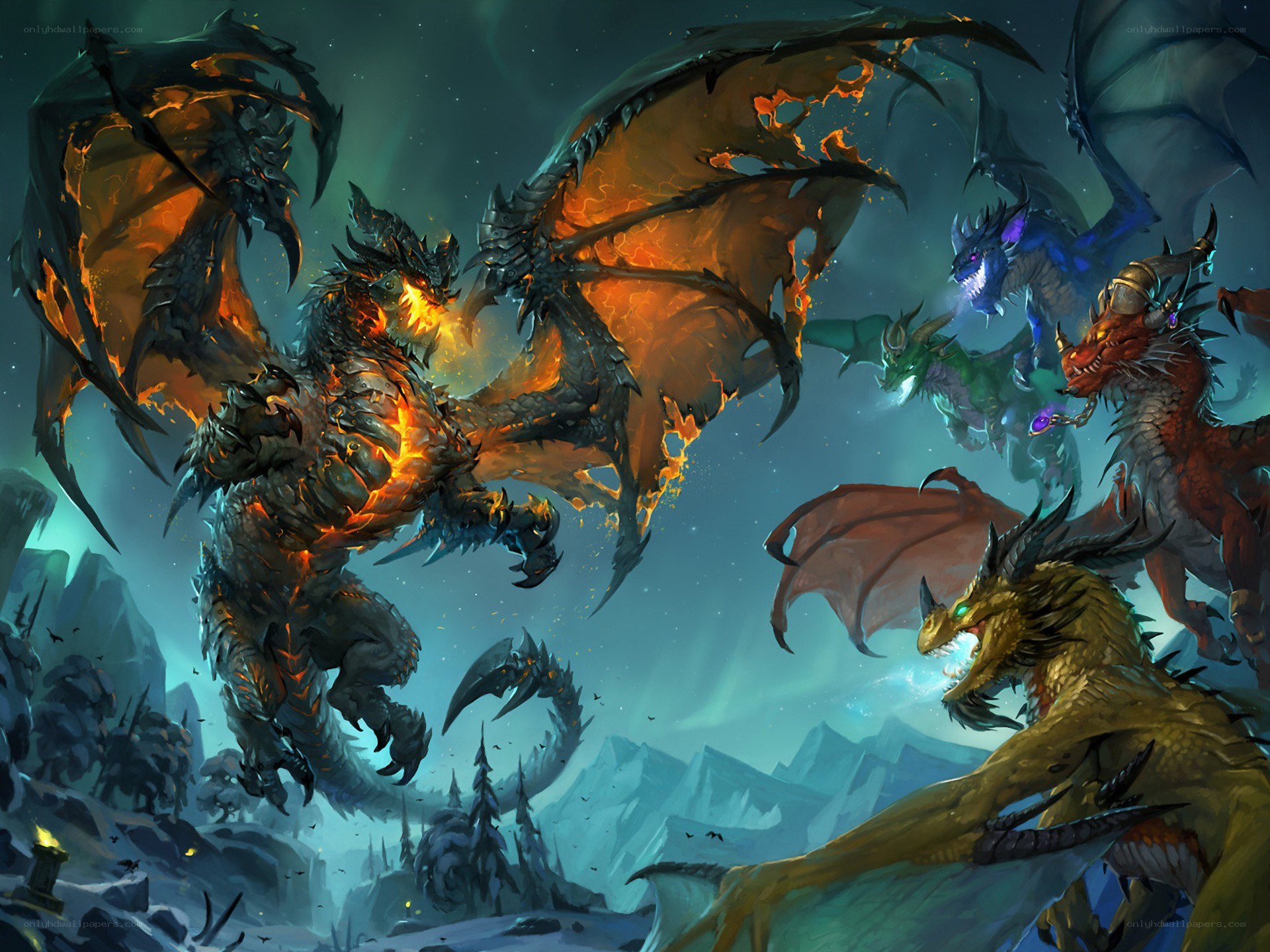 Dragons in a snowy battle