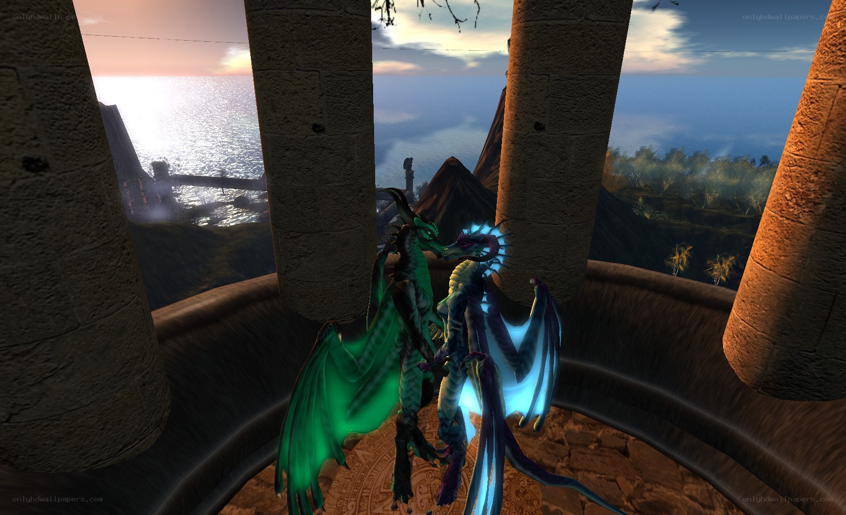 dragons in a stone tower