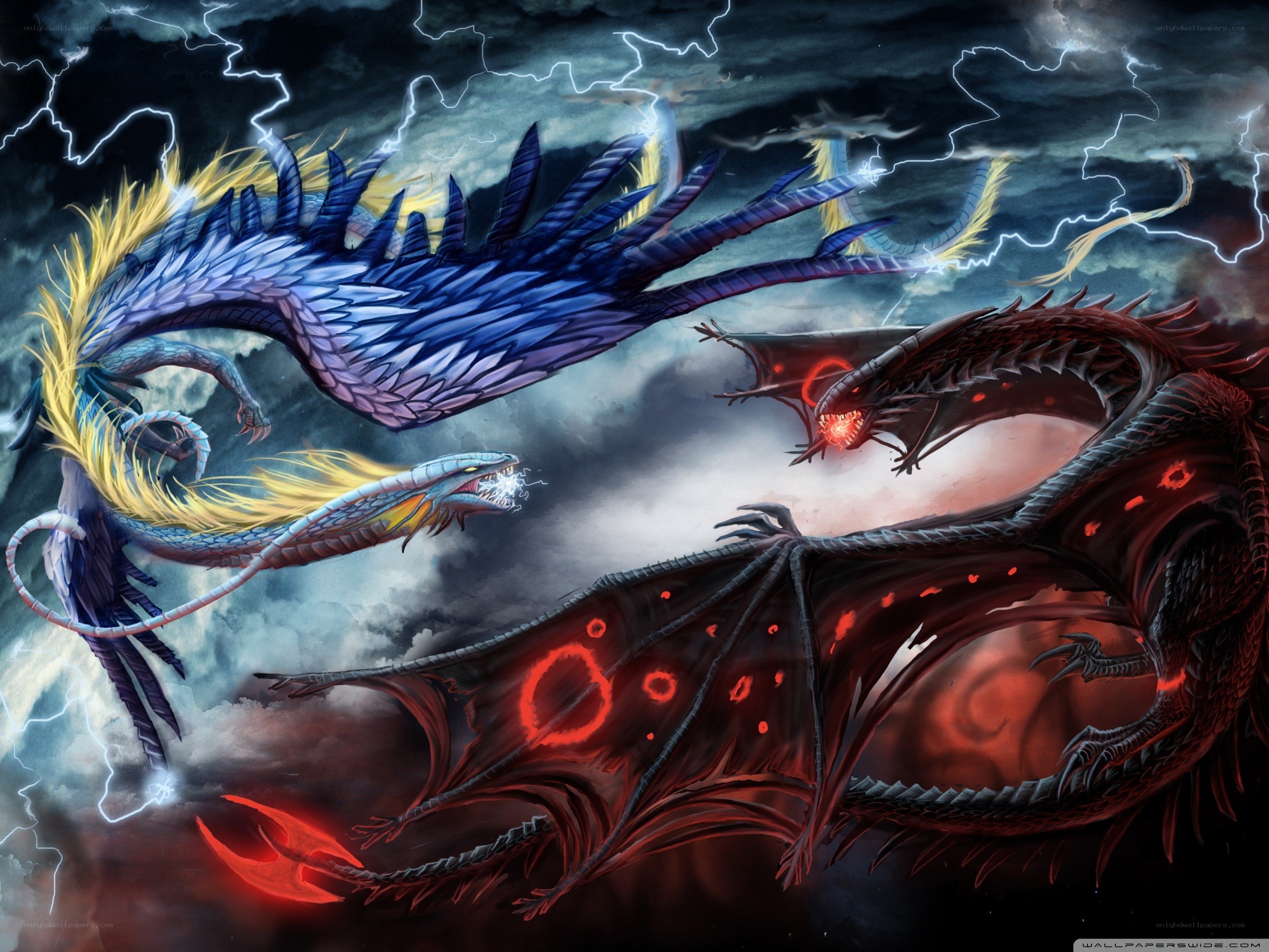 Dragons in a stormy battle
