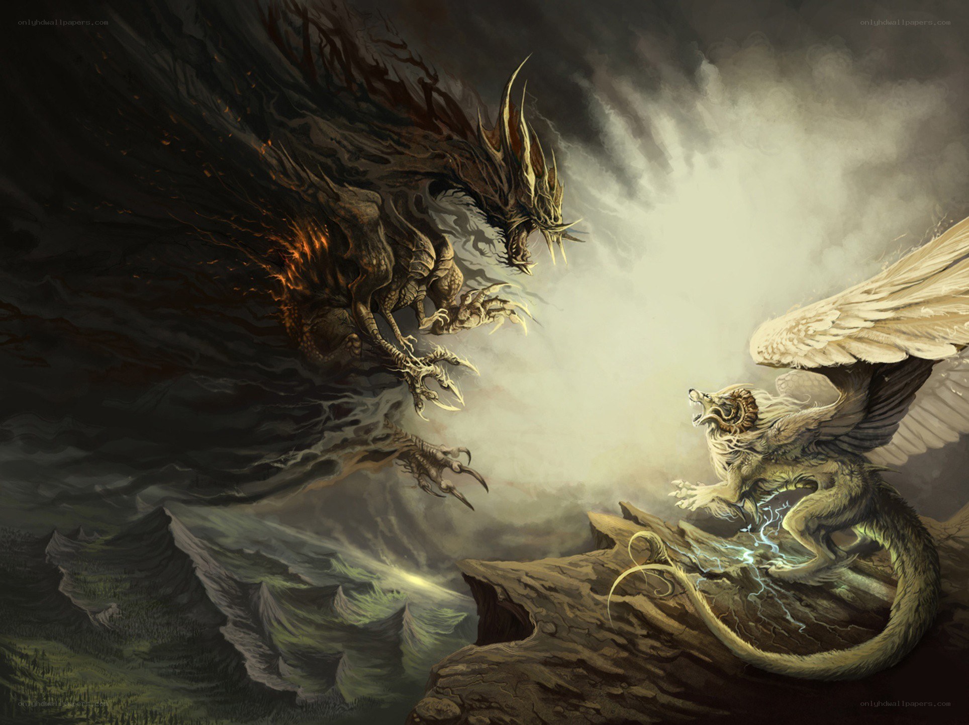 Dragons in a stormy battle