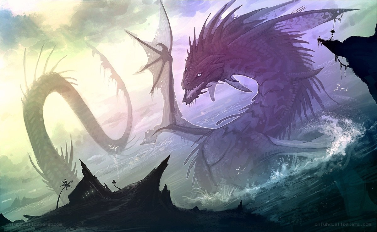 Dragons in a stormy sea