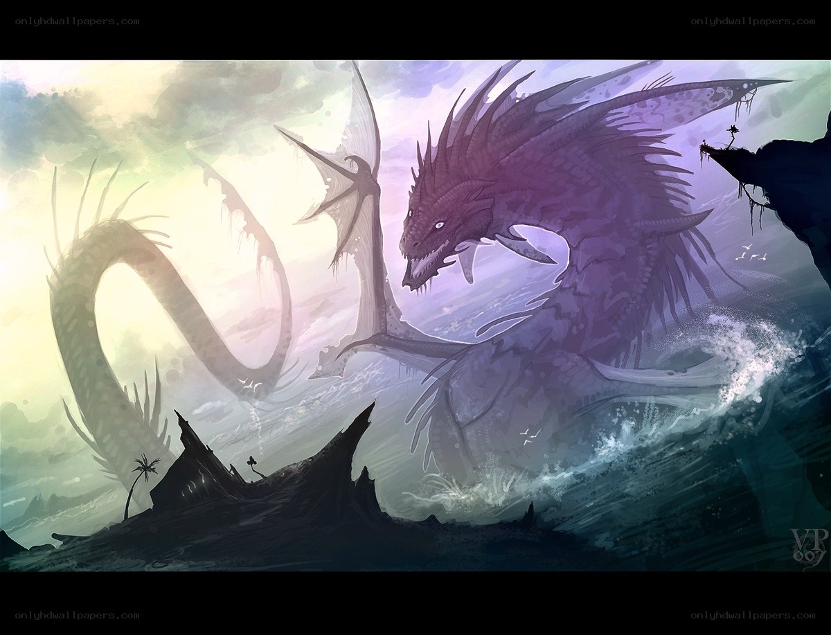 Dragons in a stormy sea