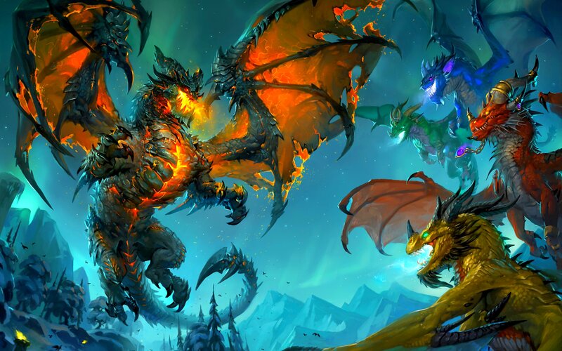 Dragons in Battle — Blue, Dramatic, Night
