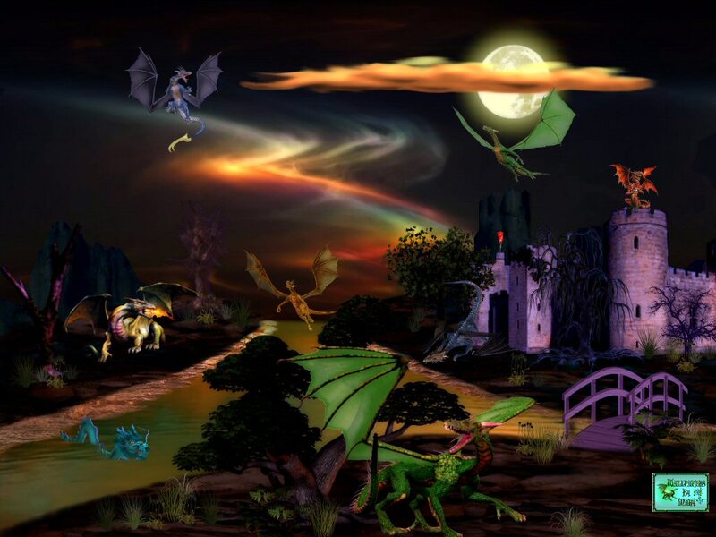 Dragons in Fantasy Landscape — Green