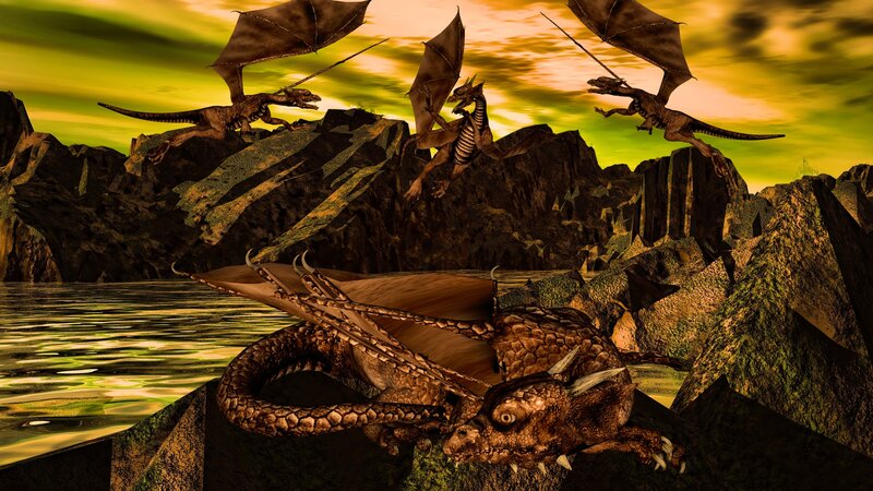 Dragons in Rocky Landscape