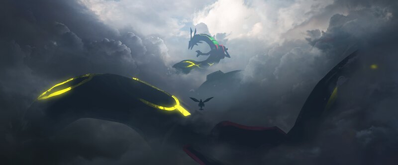 Dragons in Stormy Sky — Gray