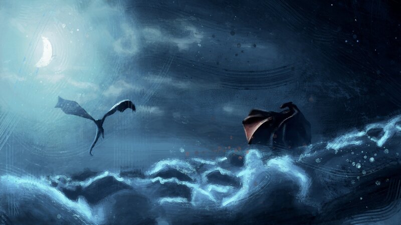 Dragons in Stormy Sky