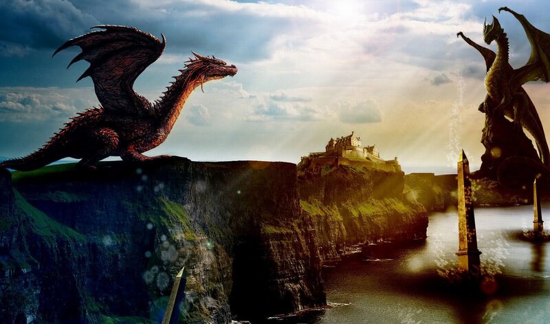 Dragons on a cliffside