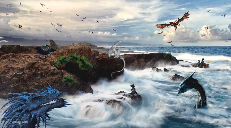 Dragons on Rocky Coast