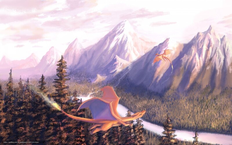 Dragons over mountain landscape