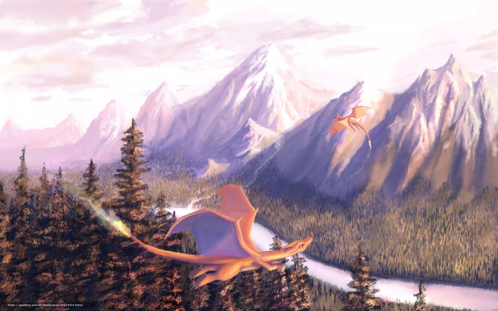 Dragons over mountain landscape